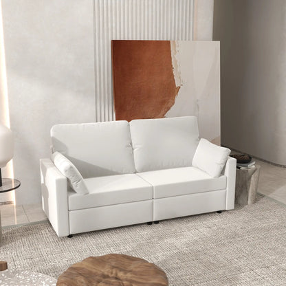Modern 3 Seater Sofa, 77" Upholstered Couch, Cream White 3-Seater Sofas at Gallery Canada