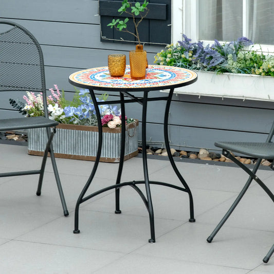 Round Mosaic Patio Table, Metal Frame, Outdoor Garden Furniture, Red Patio Dinning Tables Red, Blue and White at Gallery Canada
