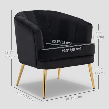 Modern Fabric Armchair, Gold Metal Legs, Living Room, Black Accent Chairs at Gallery Canada