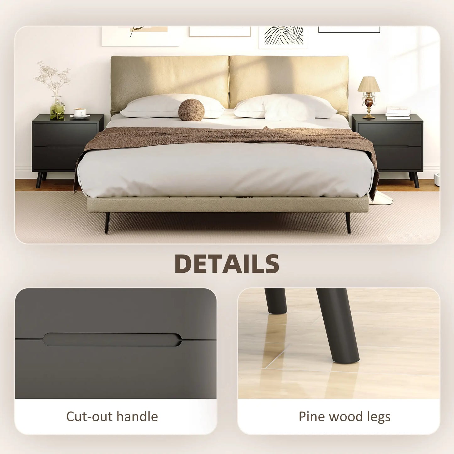 Modern Nightstands Set Of 2, 2 Drawers, Solid Wood Legs, Black Bedside Tables at Gallery Canada