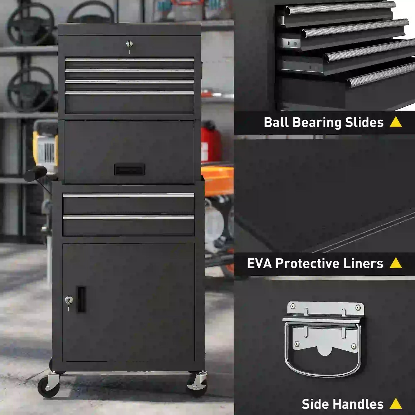 Large Tool Cabinet, 3-in-1 Rolling Chest, Detachable Storage with 6 Drawers and Pegboard, Black Tool Organizers at Gallery Canada