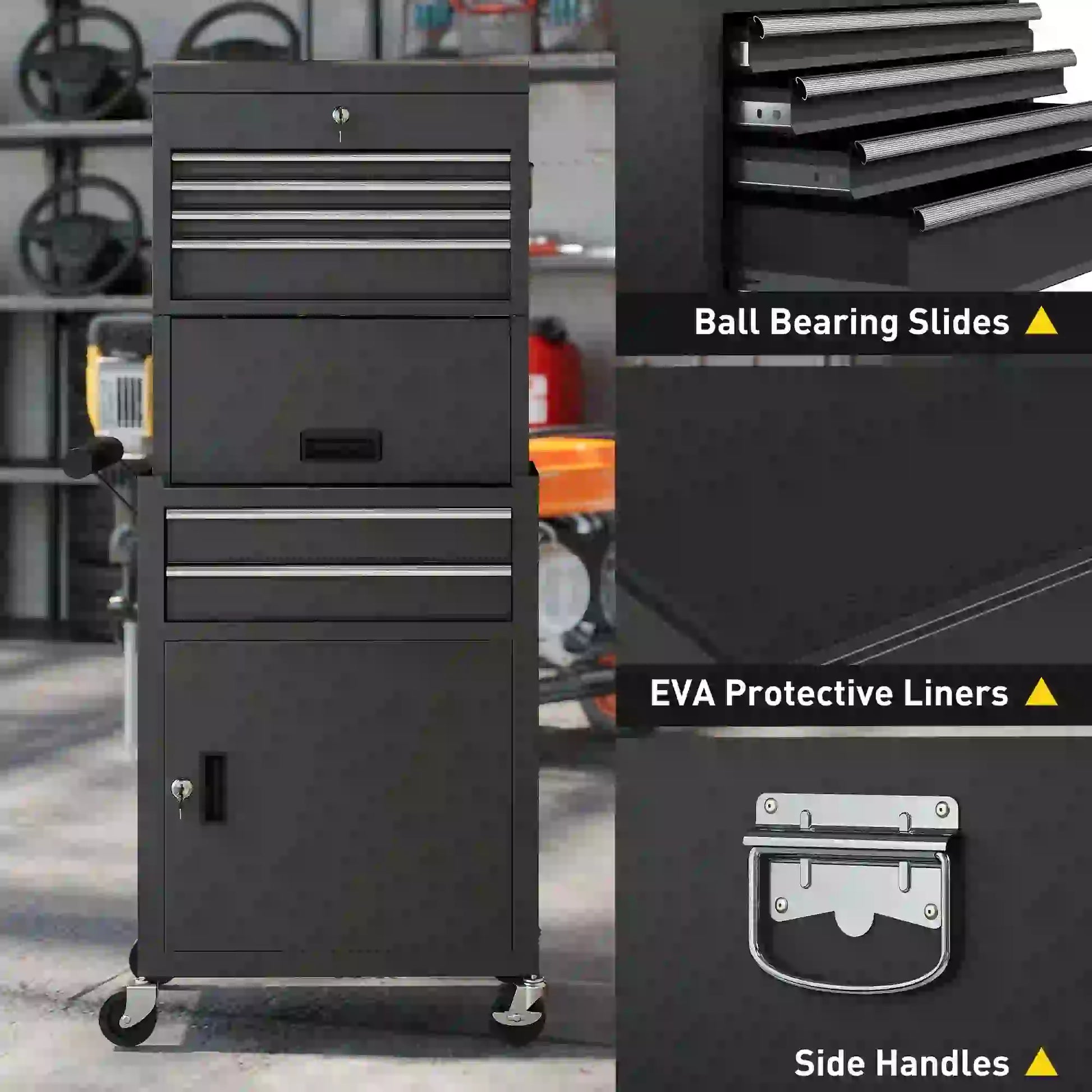 Large Tool Cabinet, 3-in-1 Rolling Chest, Detachable Storage with 6 Drawers and Pegboard, Black Tool Organizers at Gallery Canada
