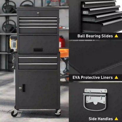 Large Tool Cabinet, 3-in-1 Rolling Chest, Detachable Storage with 6 Drawers and Pegboard, Black Tool Organizers at Gallery Canada