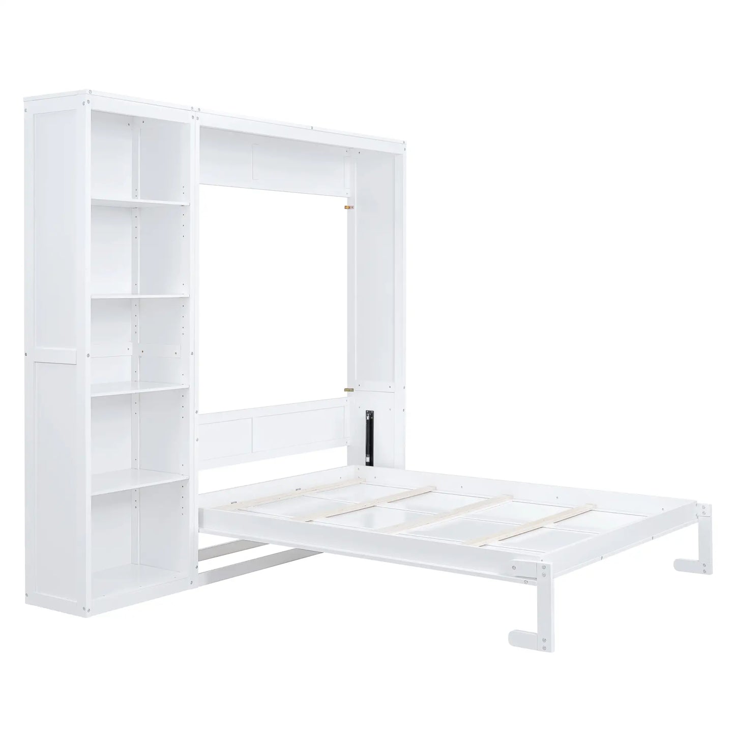 Murphy Bed with Shelves, Dual Piston Mechanism, 94" L x 16" W x 88.5" H, White Bed Frames at Gallery Canada