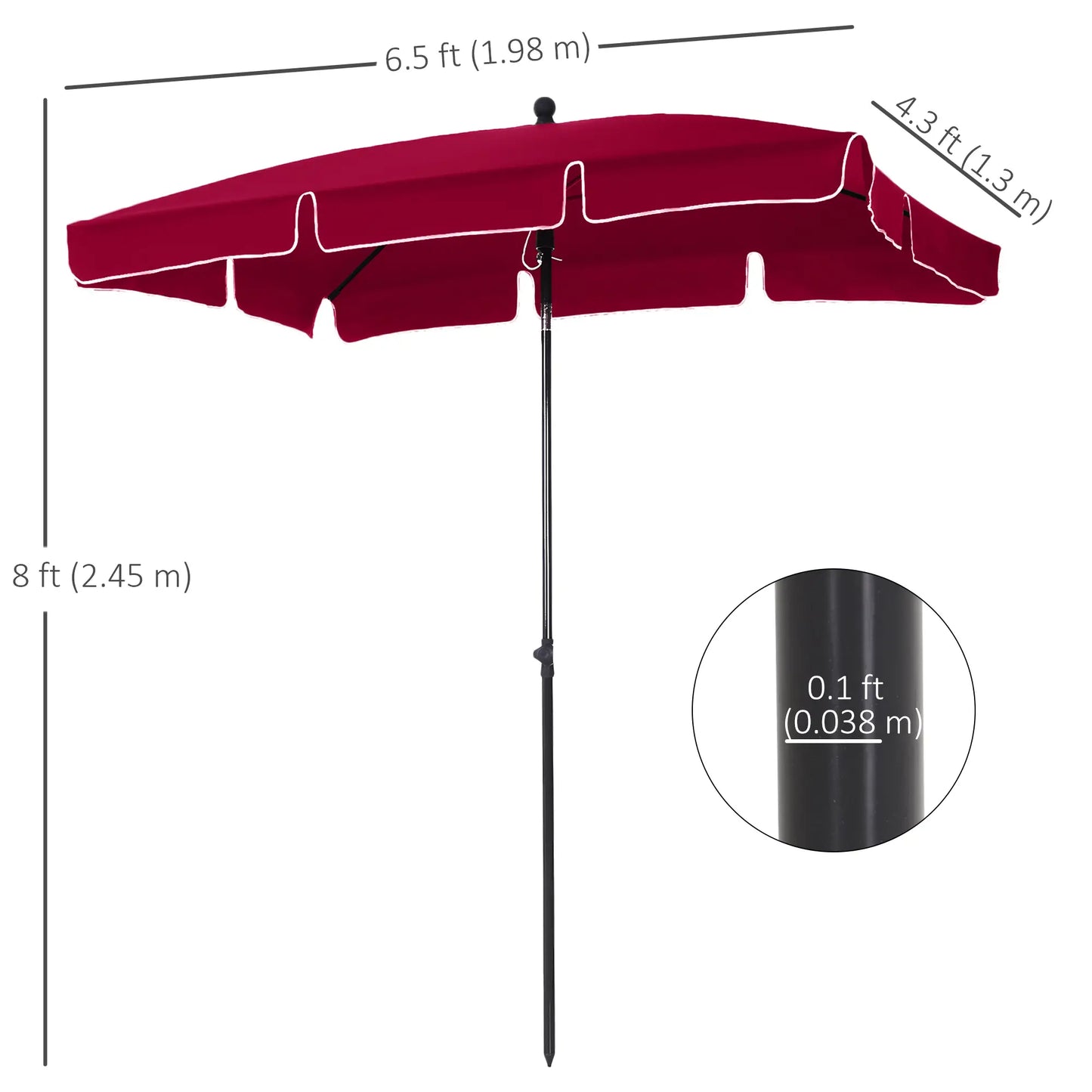 6.5x4ft Rectangle Tilt Adjustable Patio Umbrella, Red Sun Umbrellas at Gallery Canada