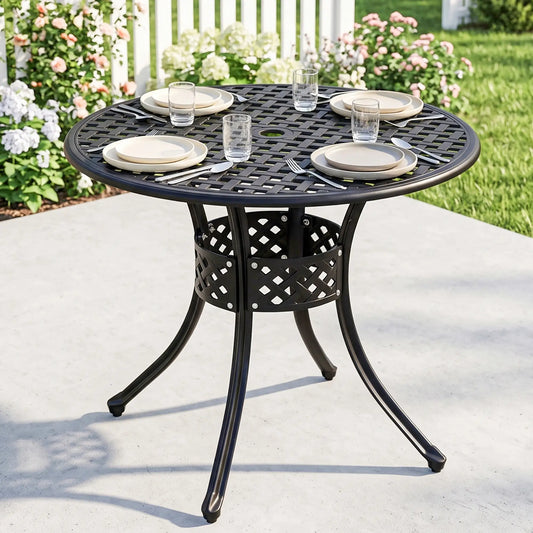 33" Round Patio Dining Table, Cast Aluminum, Black Outdoor Dining Sets Black at Gallery Canada