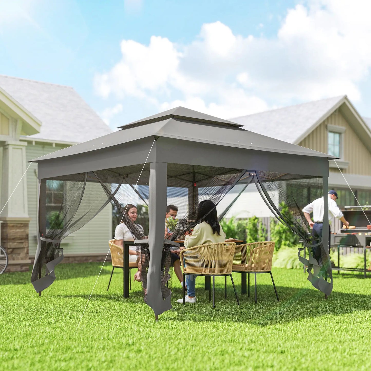 11' x 11' Pop Up Canopy, 2-Tier Soft Top Shelter, Dark Grey Pop Up Canopies at Gallery Canada