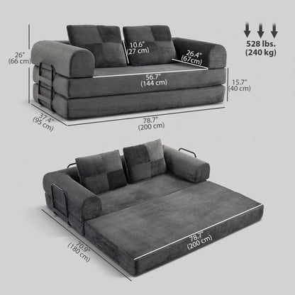 Canapé-lit convertible 5-en-1, causeuse en forme de L, gris foncé, gris foncé