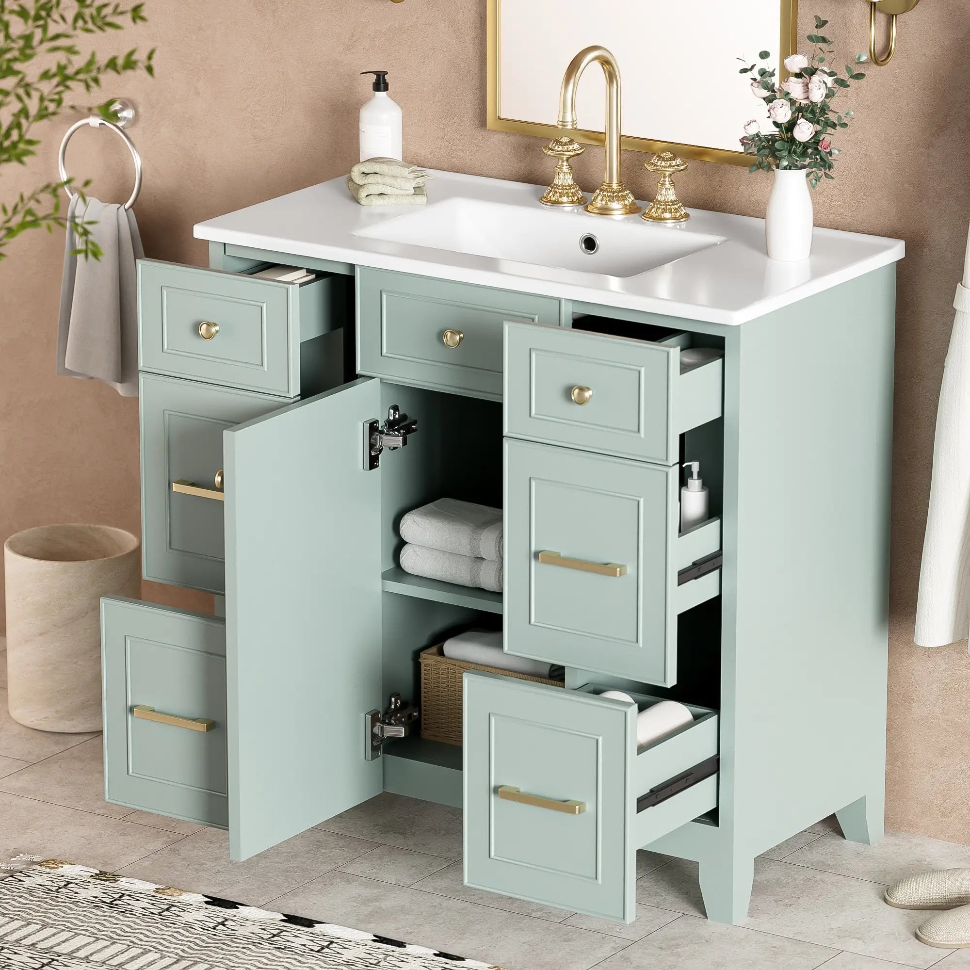 Bathroom Vanity, Ceramic Sink, Soft-Close Doors, 36