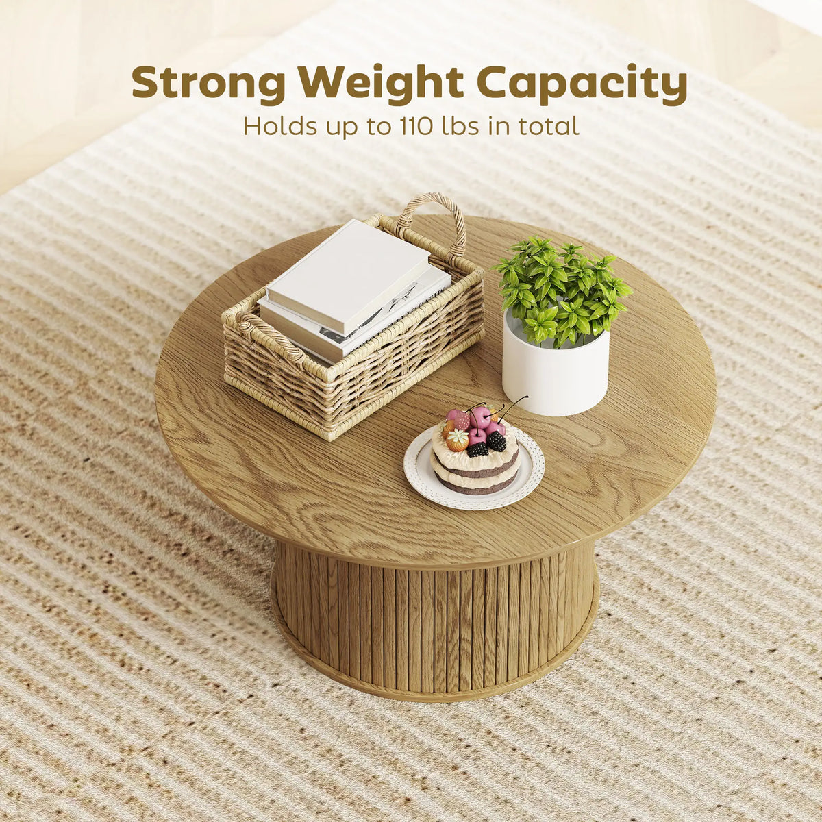 31.5 Inch Round Coffee Table, Nordic Style, Oak Coffee Tables at Gallery Canada