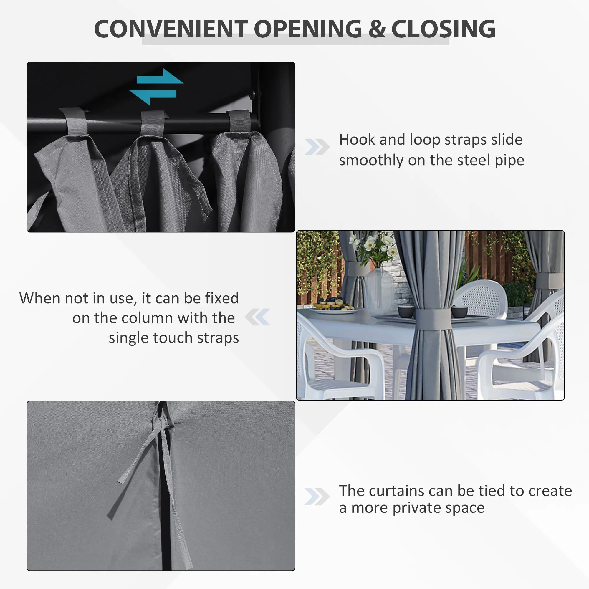 13'x10' Steel Patio Gazebo, Soft Top, 6 Removable Curtains, Grey Gazebos at Gallery Canada