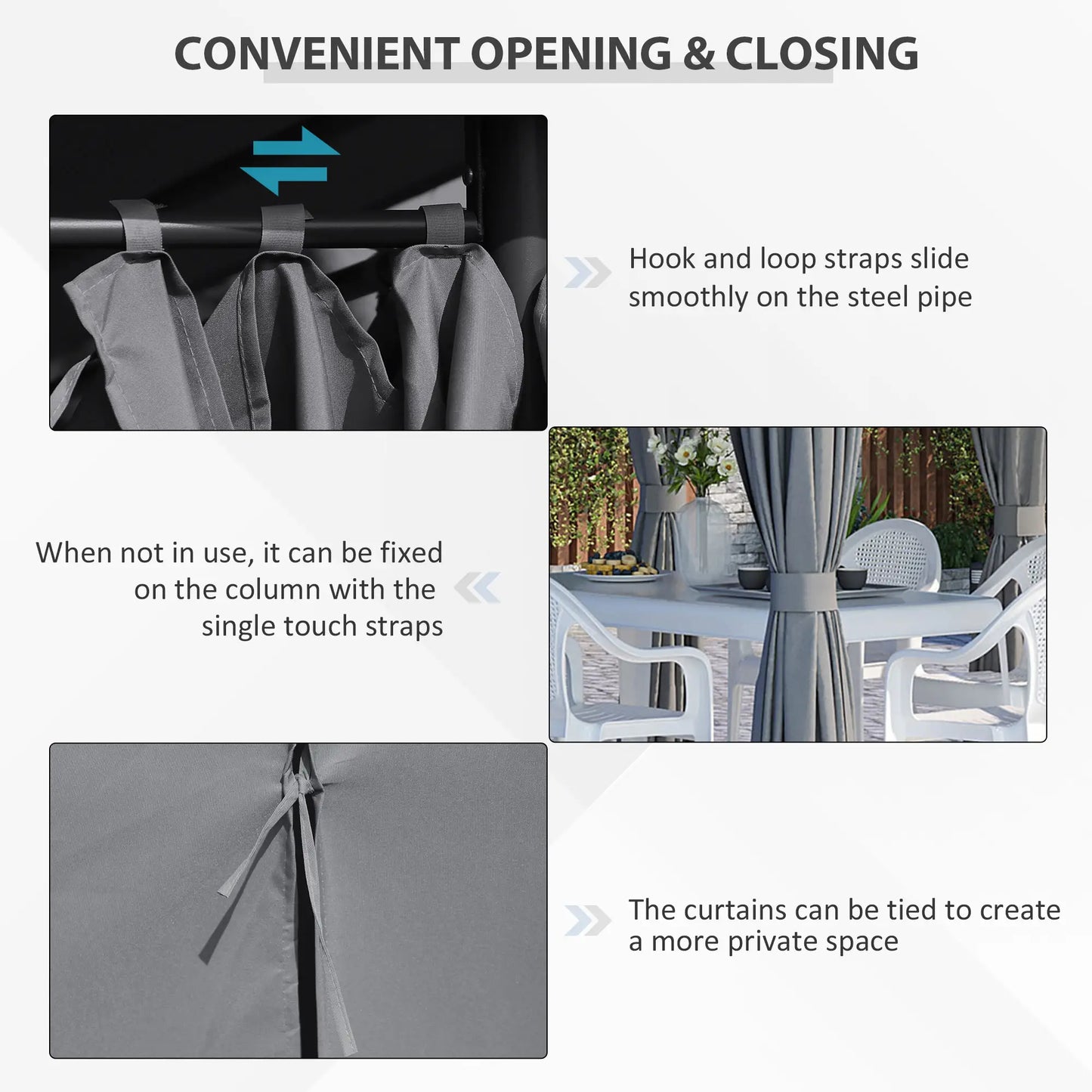 13'x10' Steel Patio Gazebo, Soft Top, 6 Removable Curtains, Grey Gazebos at Gallery Canada