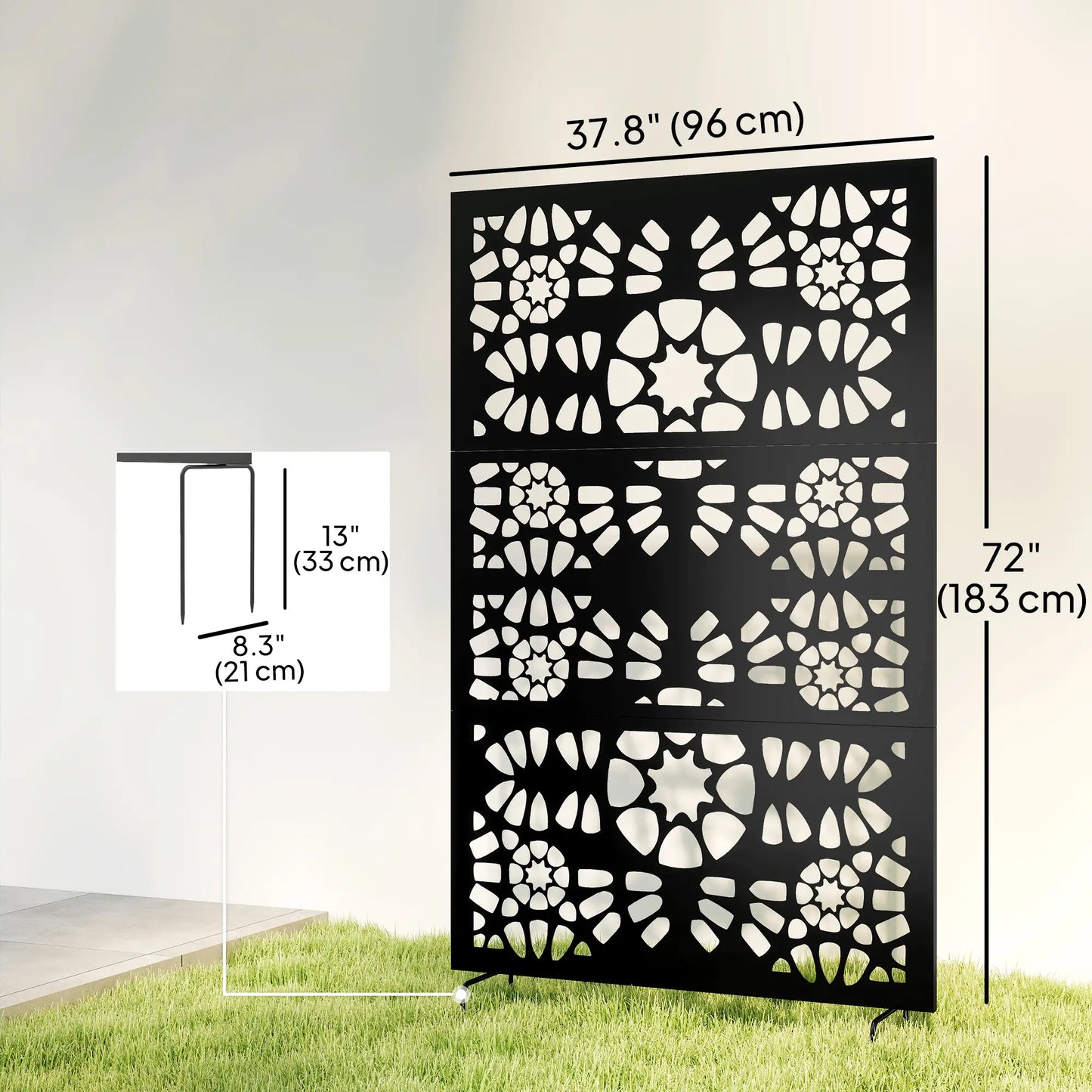 Metal Outdoor Privacy Screen 72x38 Freestanding, Black Side Awnings at Gallery Canada