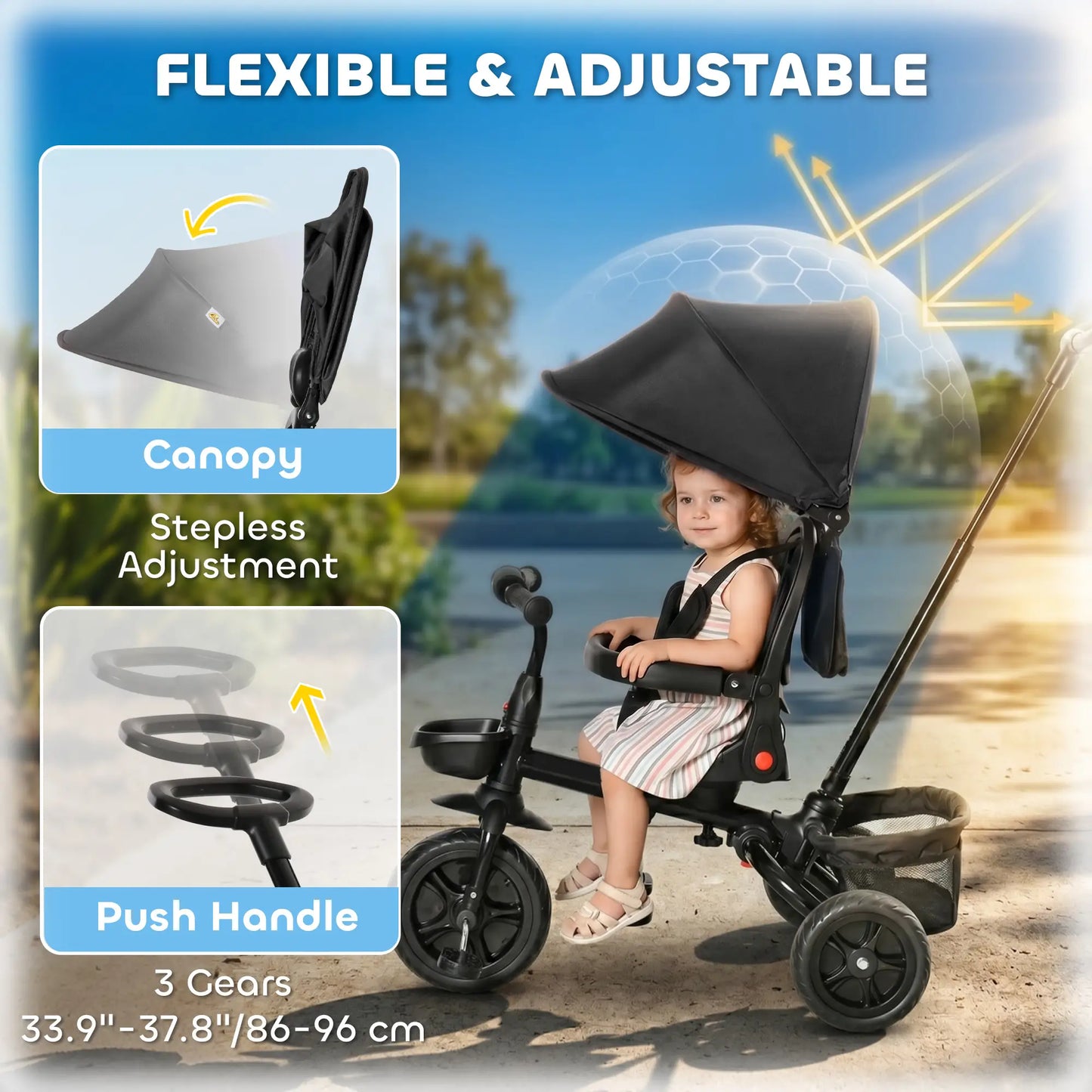 Toddler Tricycle, 4 in 1 Kids Trike, Adjustable Seat, Removable Handle, Black Tricycles for Kids at Gallery Canada
