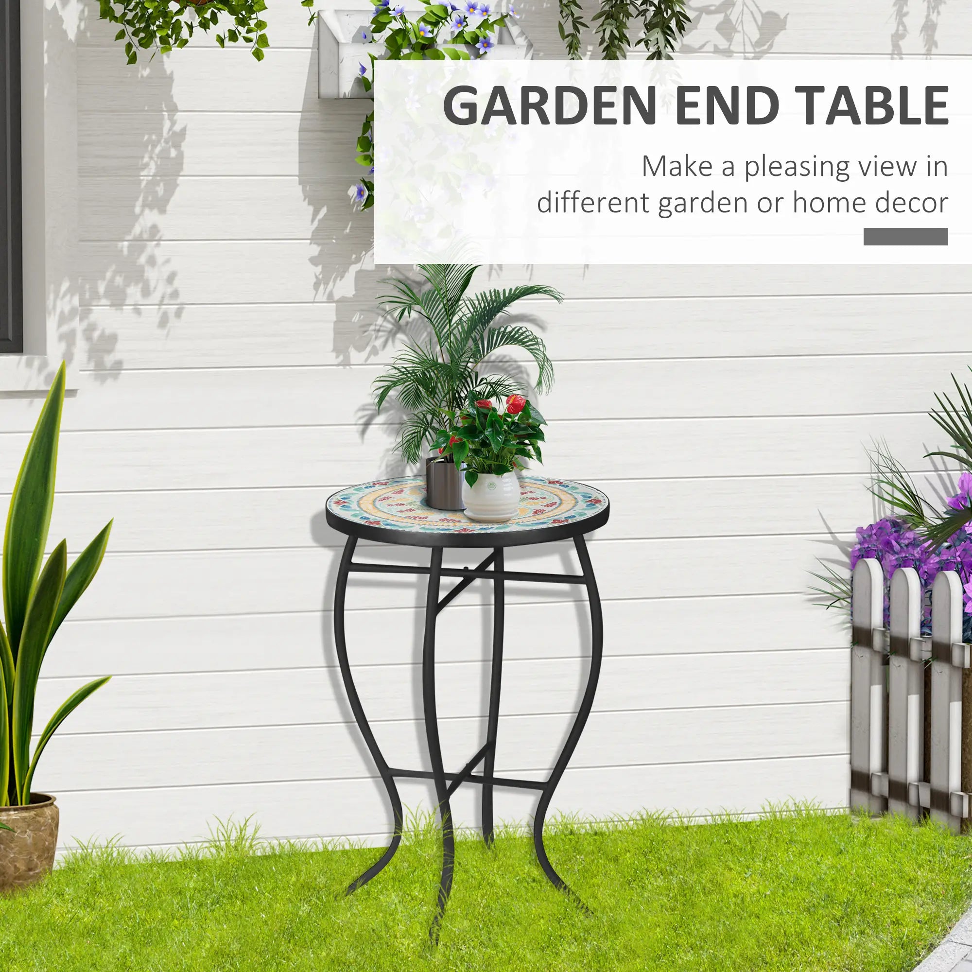 Round Mosaic Patio Table, Metal Frame, Outdoor Garden Furniture, Multicolor Patio Side Tables at Gallery Canada