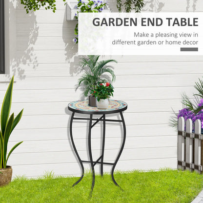 Round Mosaic Patio Table, Metal Frame, Outdoor Garden Furniture, Multicolor Patio Side Tables at Gallery Canada