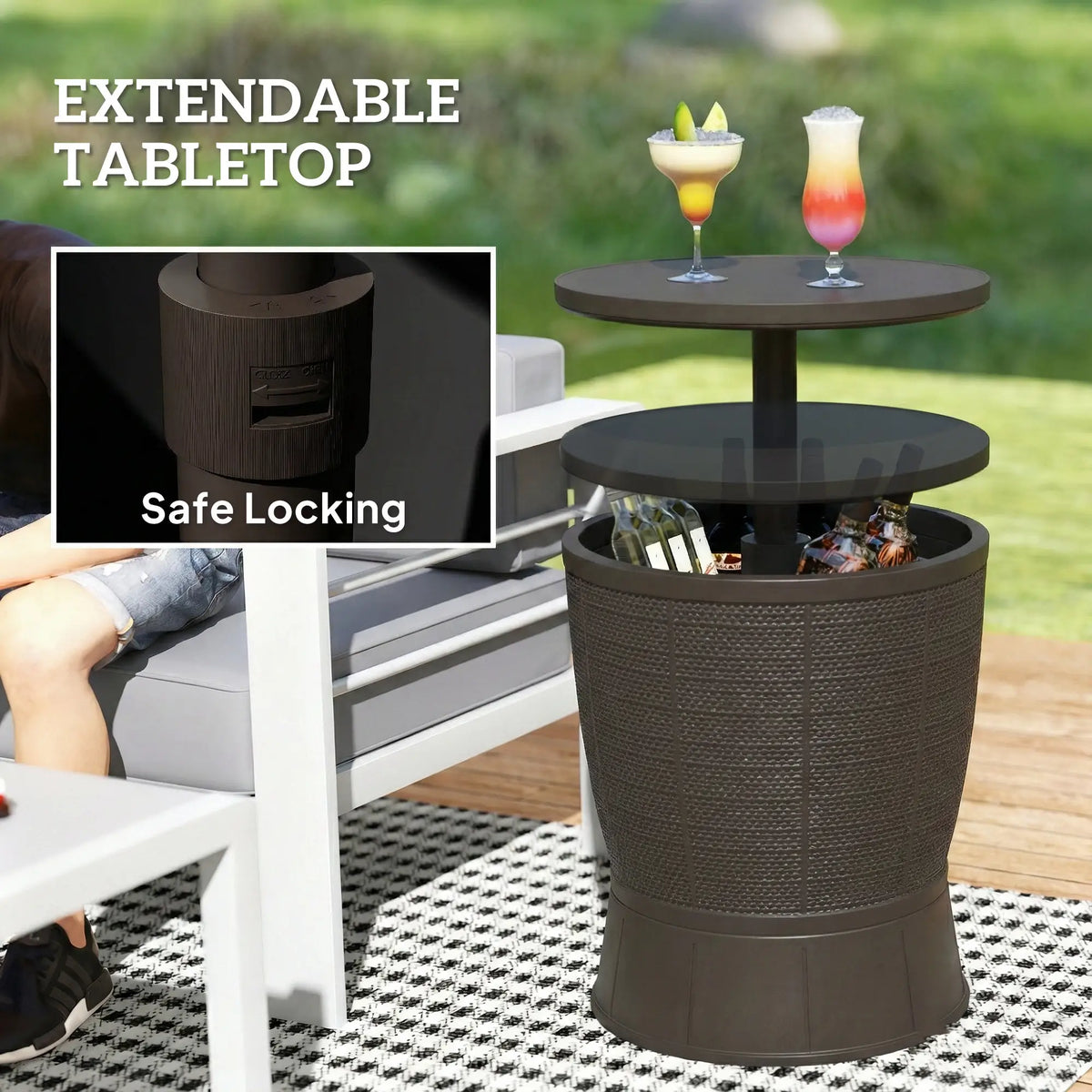 11 Gallon Patio Cooler Side Table, Height Adjustable Top, Drainage Plug, Brown Patio Side Tables at Gallery Canada