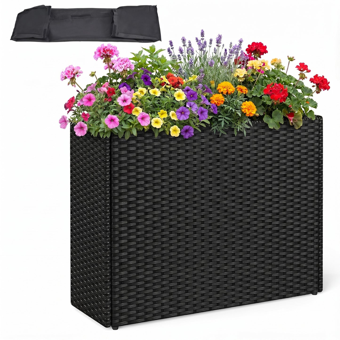 Lit de jardin surélevé, pot de fleurs en osier PE, doublure