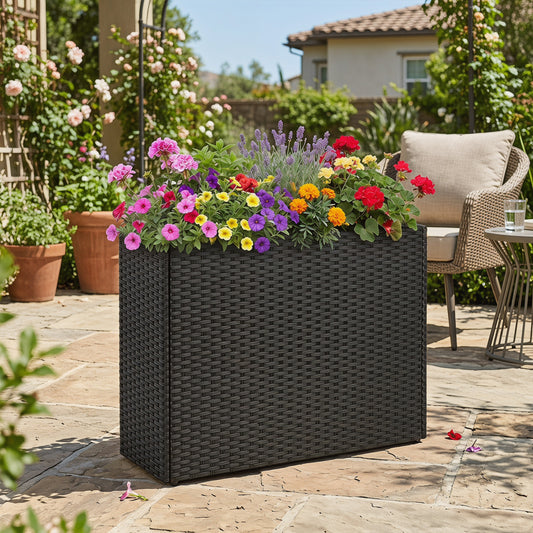 Raised Garden Bed, PE Rattan Wicker Flowerpot, Liner Raised Garden Beds Black at Gallery Canada