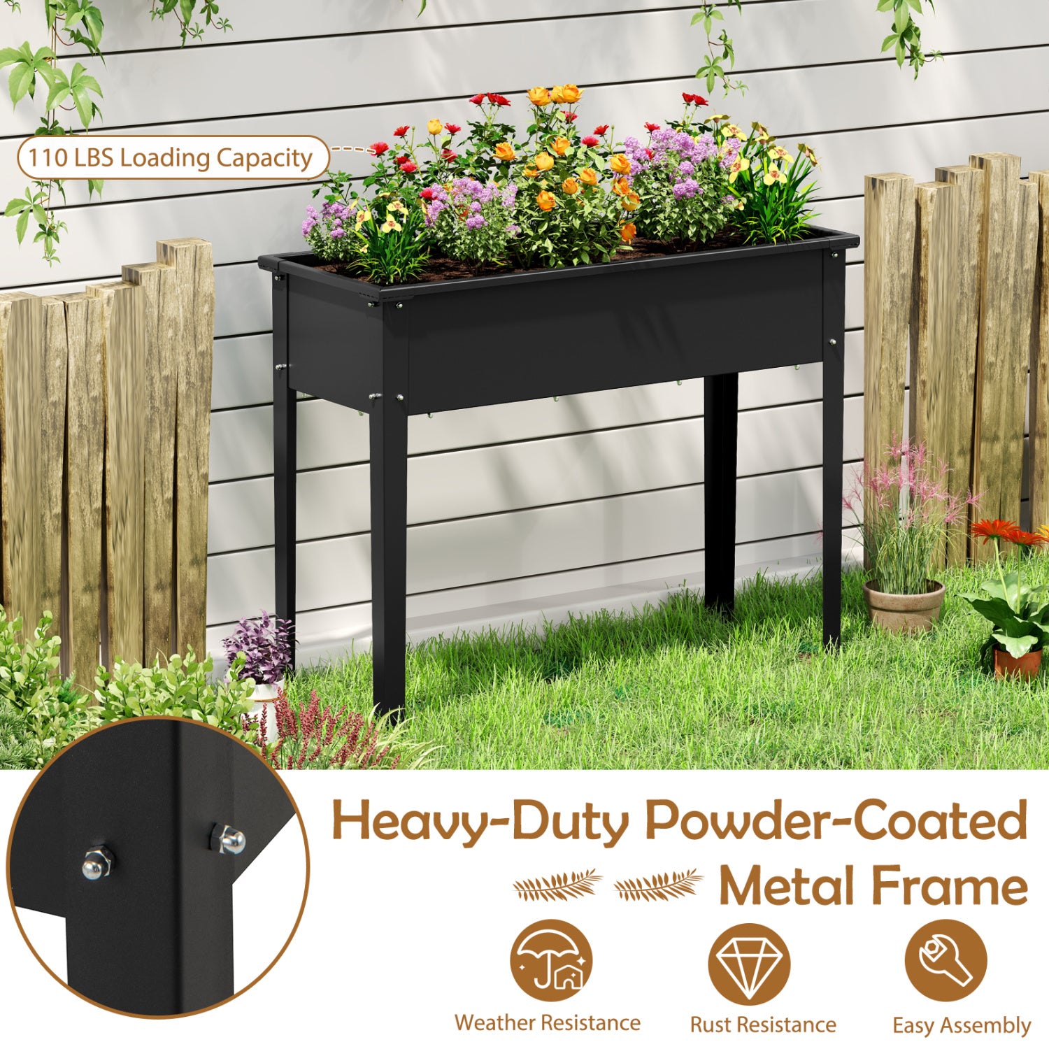 Metal Raised Garden Bed With Legs, M, Black Raised Garden Beds at Gallery Canada