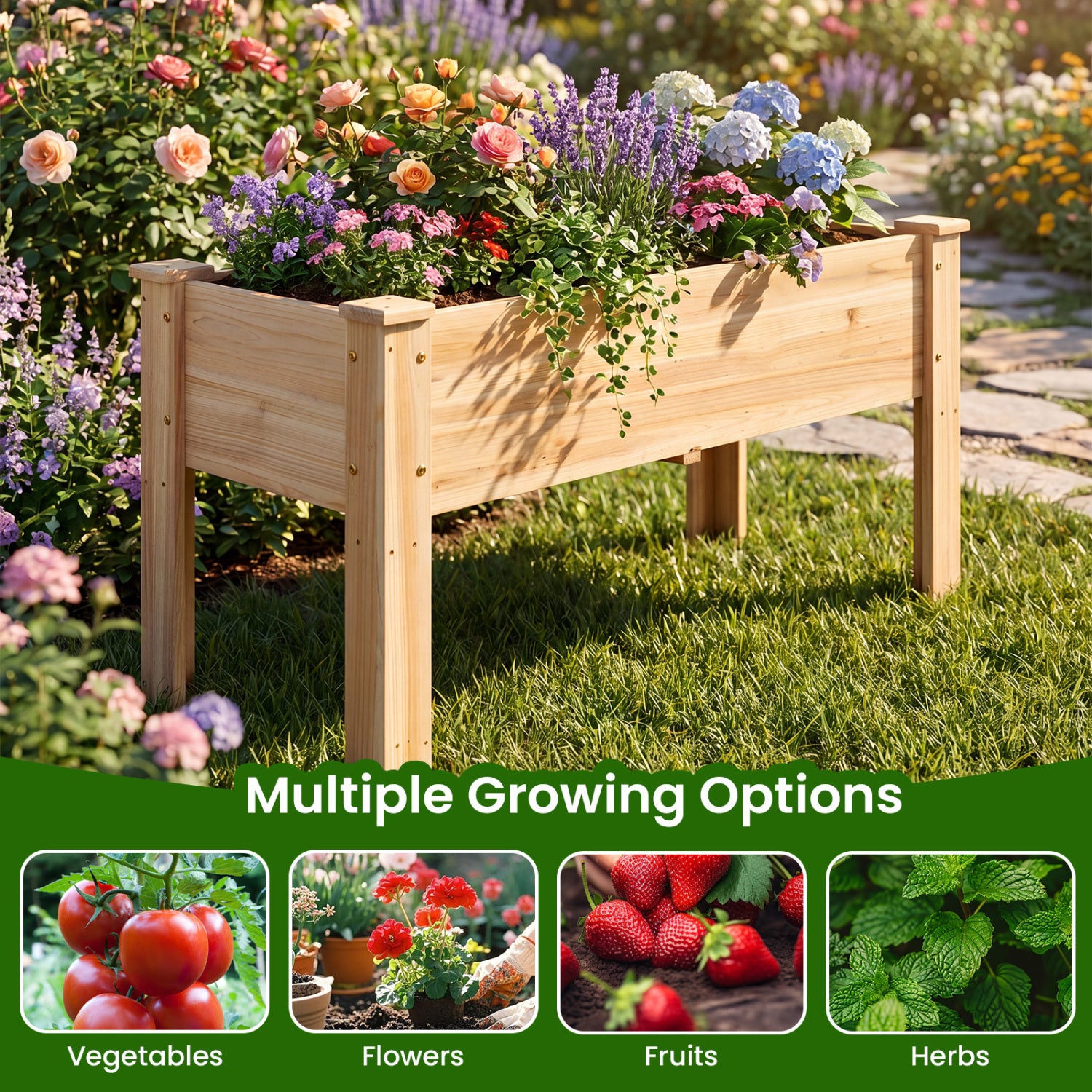 Raised Garden Bed, Elevated Planter Box, Wood, Natural Raised Garden Beds at Gallery Canada