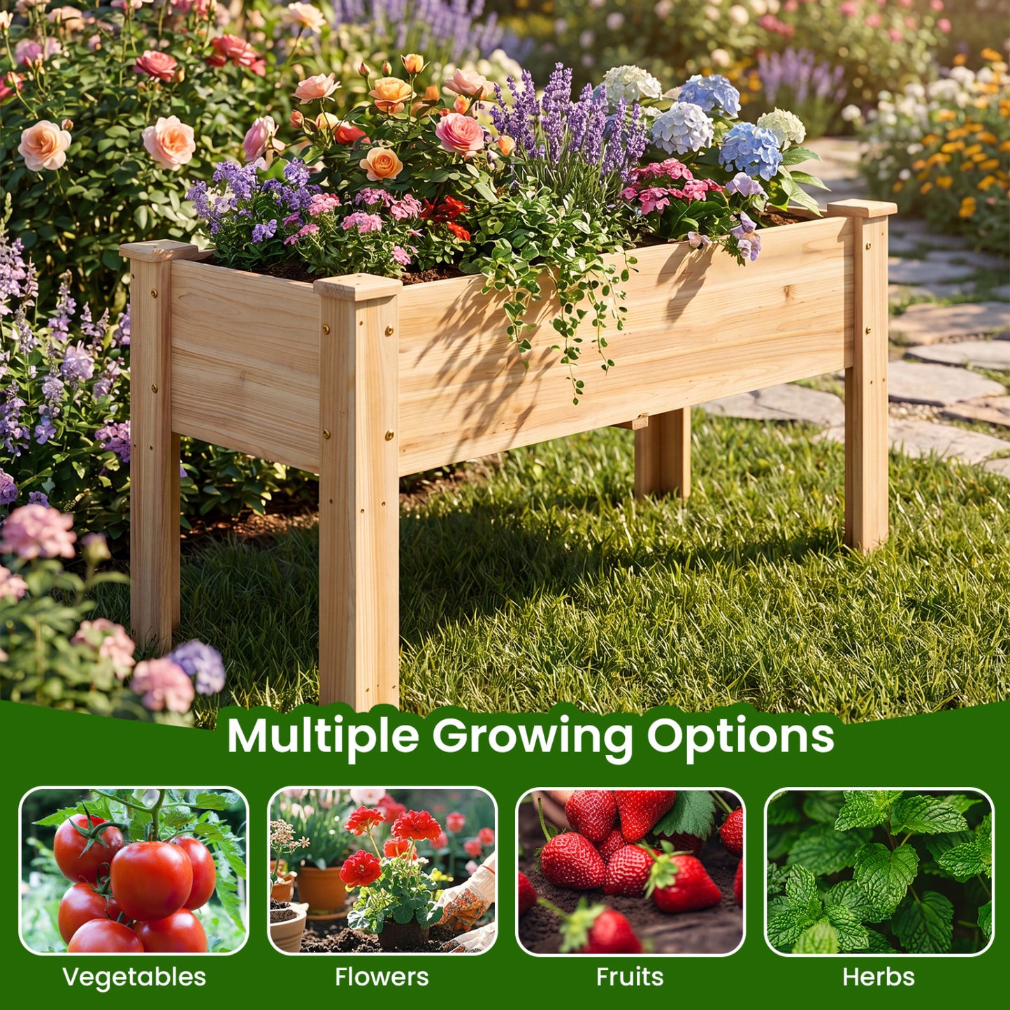 Raised Garden Bed, Elevated Planter Box, Wood, Natural Raised Garden Beds at Gallery Canada