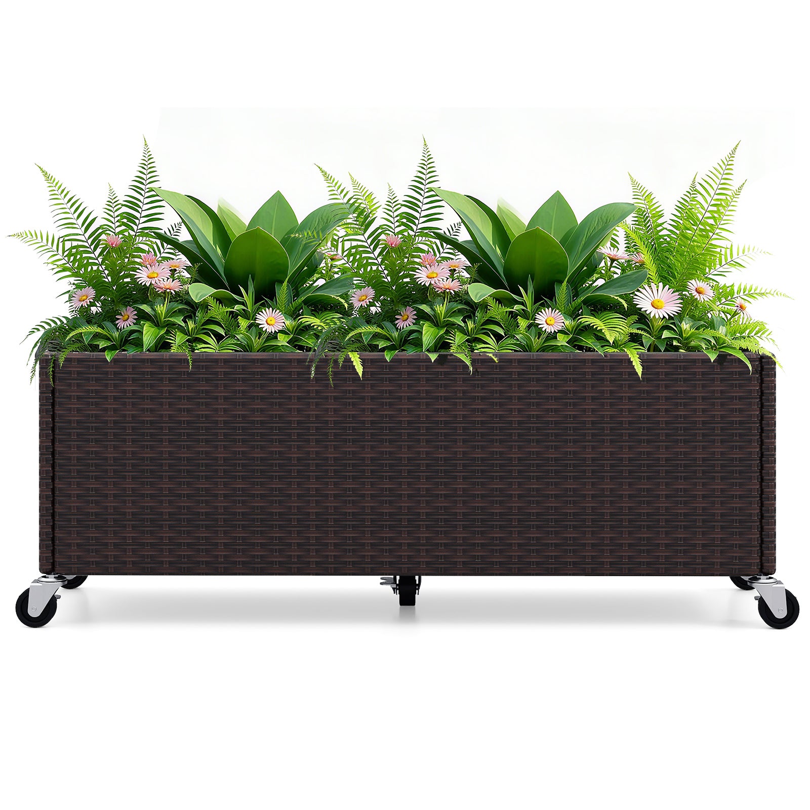 Raised Garden Bed PE Rattan Wicker Patio Planter Box with Wheels and Liner Raised Garden Beds at Gallery Canada