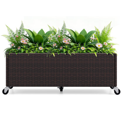 Raised Garden Bed PE Rattan Wicker Patio Planter Box with Wheels and Liner Raised Garden Beds at Gallery Canada