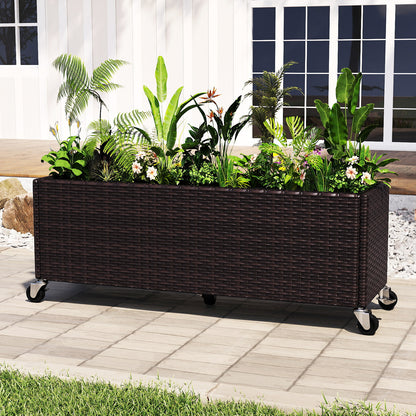 Raised Garden Bed PE Rattan Wicker Patio Planter Box with Wheels and Liner Raised Garden Beds at Gallery Canada