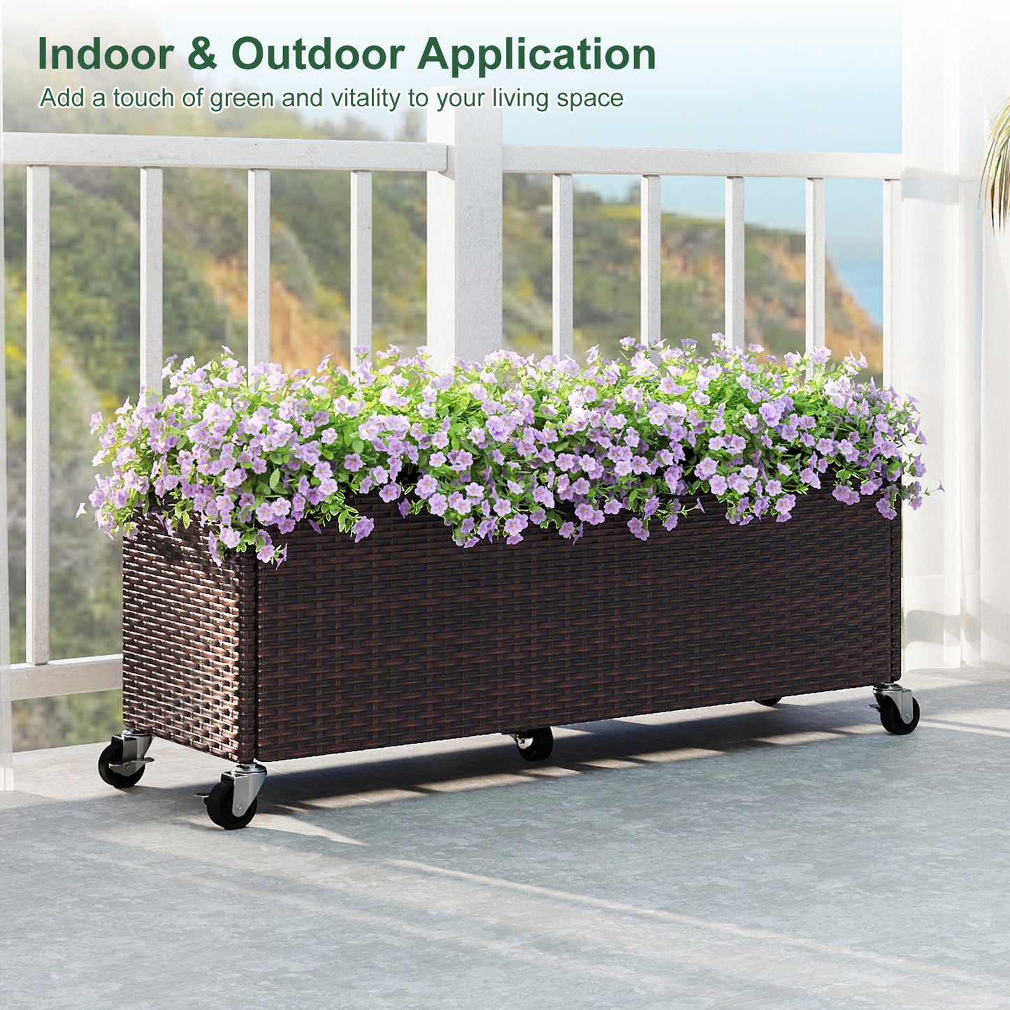 Raised Garden Bed PE Rattan Wicker Patio Planter Box with Wheels and Liner Raised Garden Beds at Gallery Canada