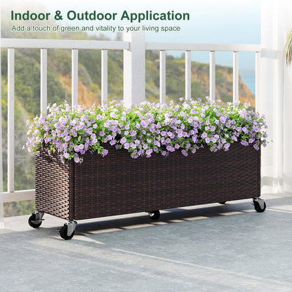 Raised Garden Bed PE Rattan Wicker Patio Planter Box with Wheels and Liner Raised Garden Beds at Gallery Canada