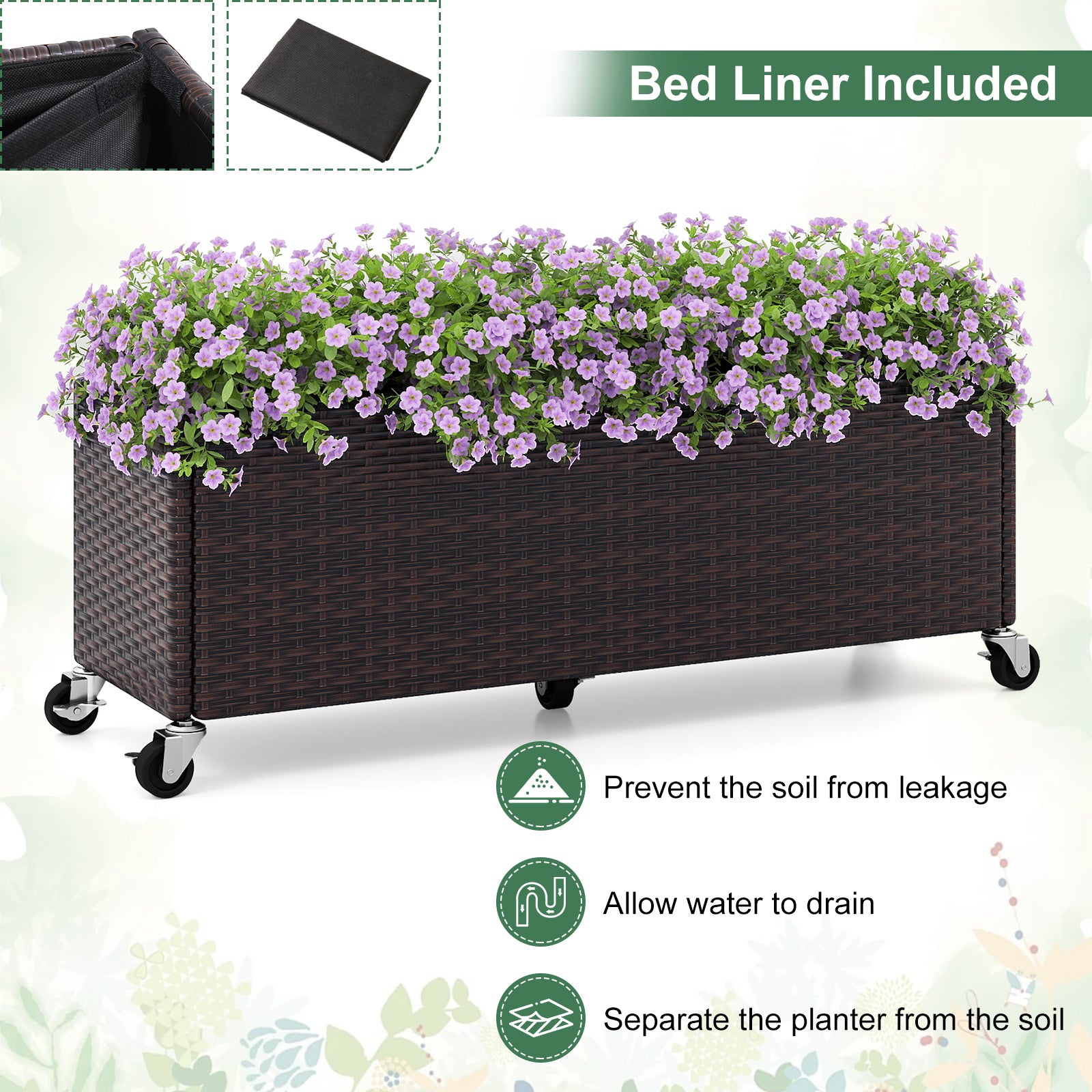 Raised Garden Bed PE Rattan Wicker Patio Planter Box with Wheels and Liner Raised Garden Beds at Gallery Canada
