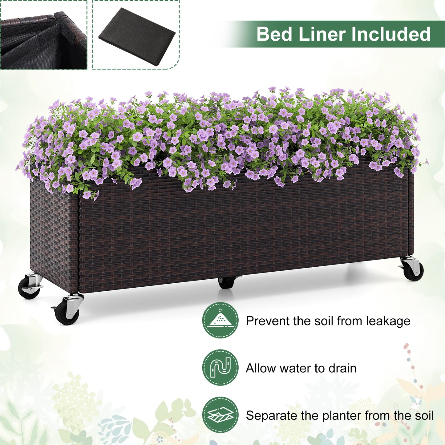 Raised Garden Bed PE Rattan Wicker Patio Planter Box with Wheels and Liner Raised Garden Beds at Gallery Canada