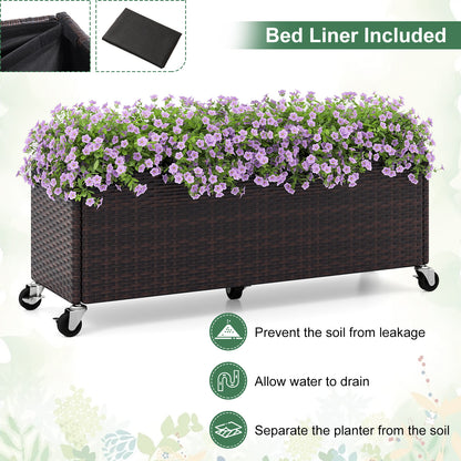Raised Garden Bed PE Rattan Wicker Patio Planter Box with Wheels and Liner Raised Garden Beds at Gallery Canada