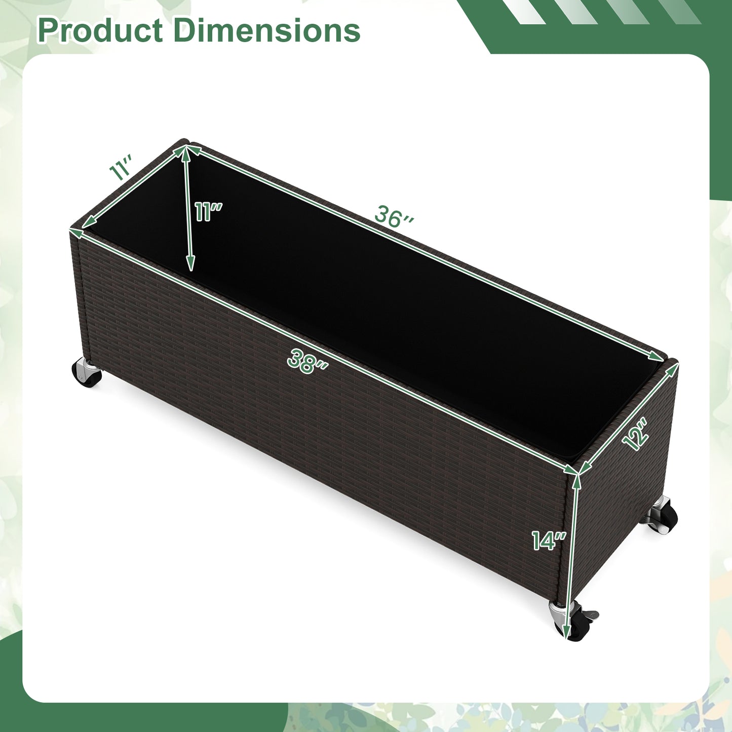 Raised Garden Bed PE Rattan Wicker Patio Planter Box with Wheels and Liner Raised Garden Beds at Gallery Canada