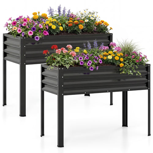Large Raised Garden Bed Set, 2 Metal Elevated Planter Boxes, Black