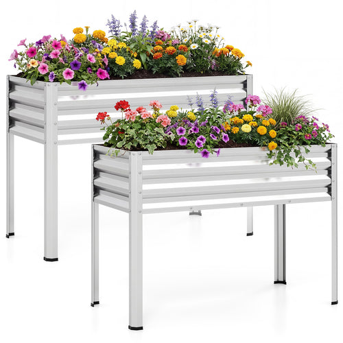 Large Elevated Metal Planter Box Set, 2 Pack, Silver