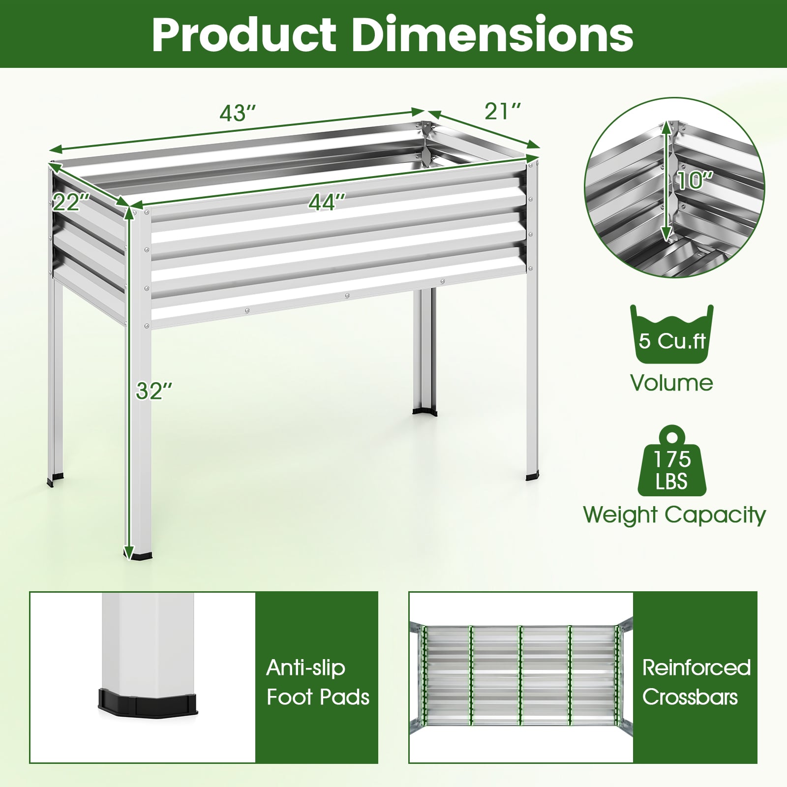 Large Elevated Metal Planter Box Set, 2 Pack, Silver Raised Garden Beds at Gallery Canada