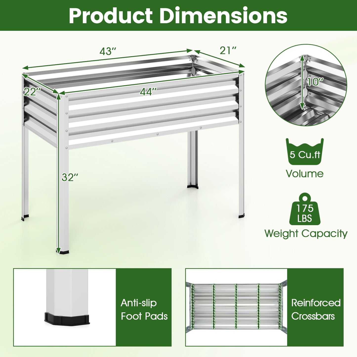 Large Elevated Metal Planter Box Set, 2 Pack, Silver Raised Garden Beds at Gallery Canada