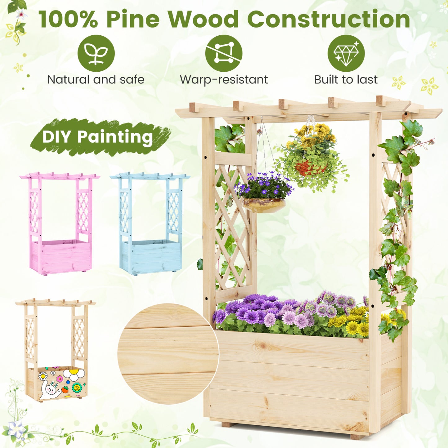 Raised Garden Bed, Wooden Elevated Planter Box, Hanging Roof, S