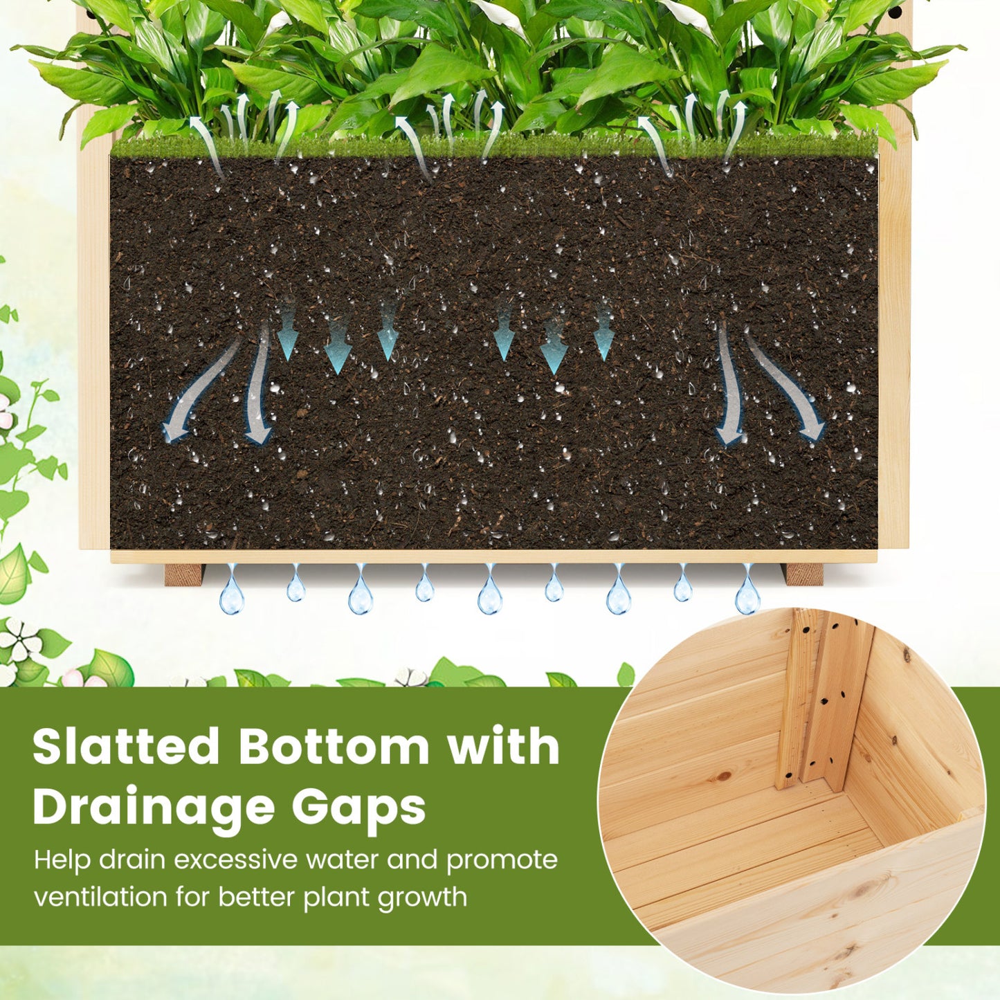 Raised Garden Bed, Wooden Elevated Planter Box, Hanging Roof, S
