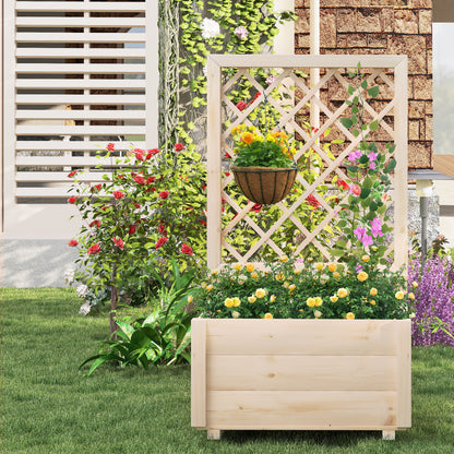 Wooden Raised Garden Bed, Elevated Planter Box With Lattice Trellis-S, Natural