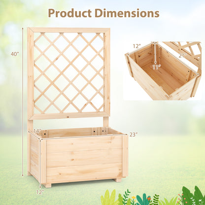 Wooden Raised Garden Bed, Elevated Planter Box With Lattice Trellis-S, Natural