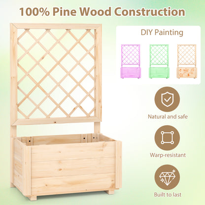 Wooden Raised Garden Bed, Elevated Planter Box With Lattice Trellis-S, Natural