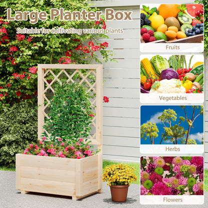 Wooden Raised Garden Bed, Elevated Planter Box With Lattice Trellis-S, Natural