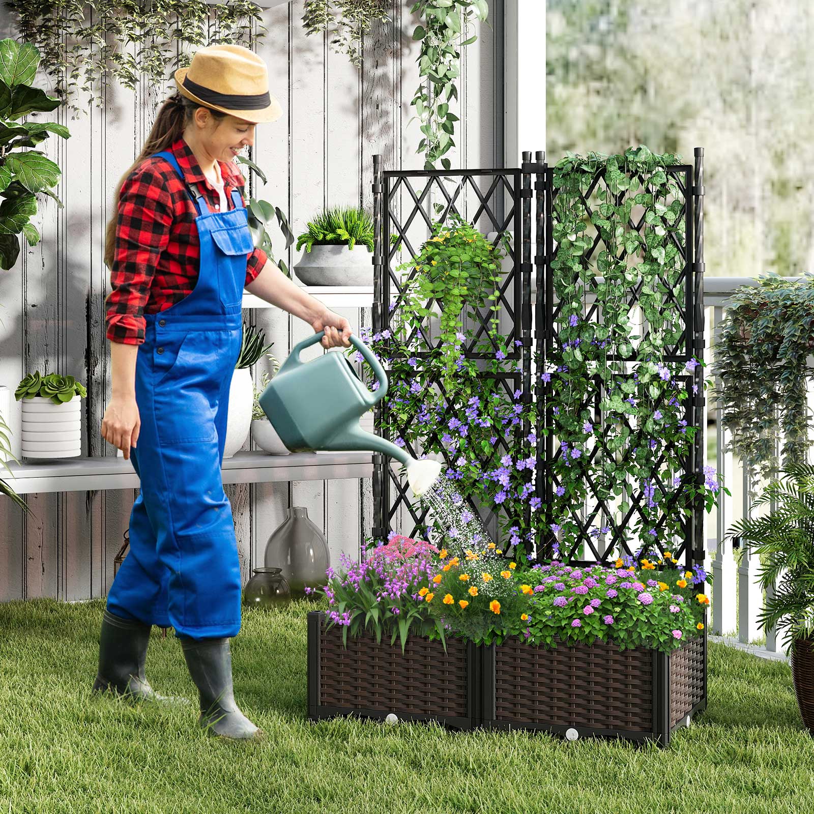 Raised Garden Bed with Lattice Trellis Drainage Self-Watering Elevated Vertical Planter Boxes, Black Raised Garden Beds at Gallery Canada