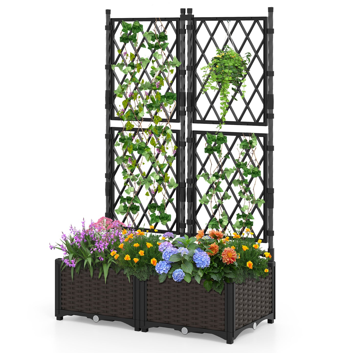 Raised Garden Bed with Lattice Trellis Drainage Self-Watering Elevated Vertical Planter Boxes, Black Raised Garden Beds Black at Gallery Canada