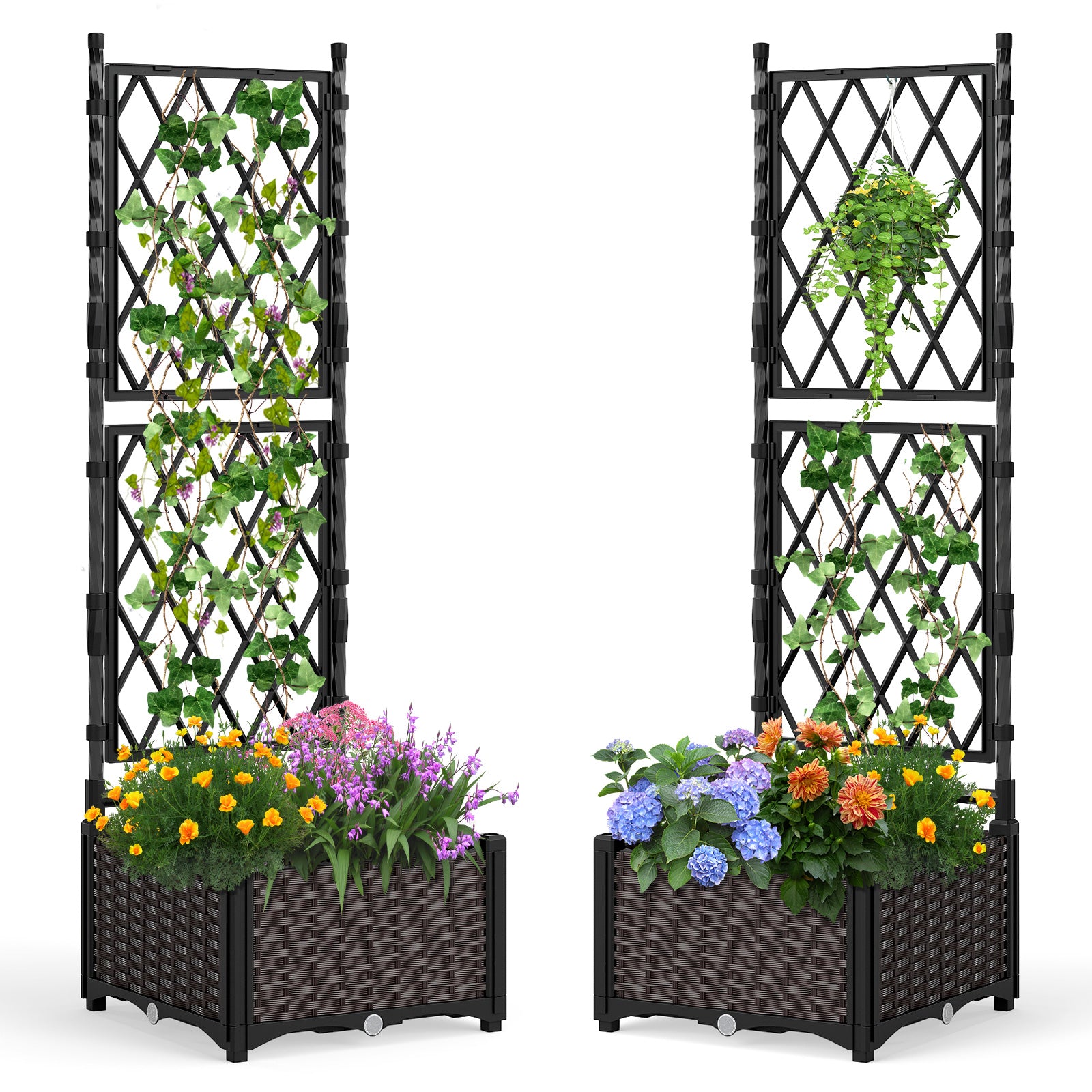 Raised Garden Bed with Lattice Trellis Drainage Self-Watering Elevated Vertical Planter Boxes, Black Raised Garden Beds at Gallery Canada