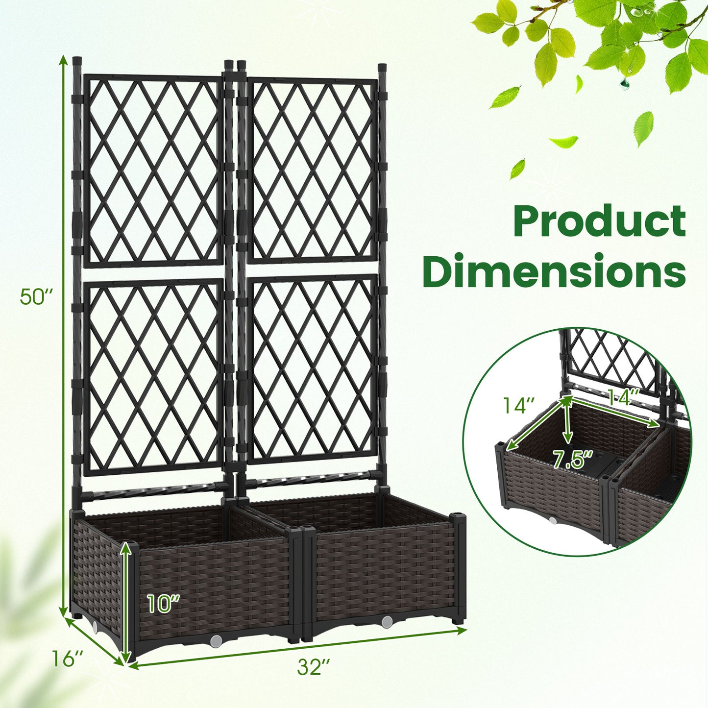 Raised Garden Bed with Lattice Trellis Drainage Self-Watering Elevated Vertical Planter Boxes, Black Raised Garden Beds at Gallery Canada