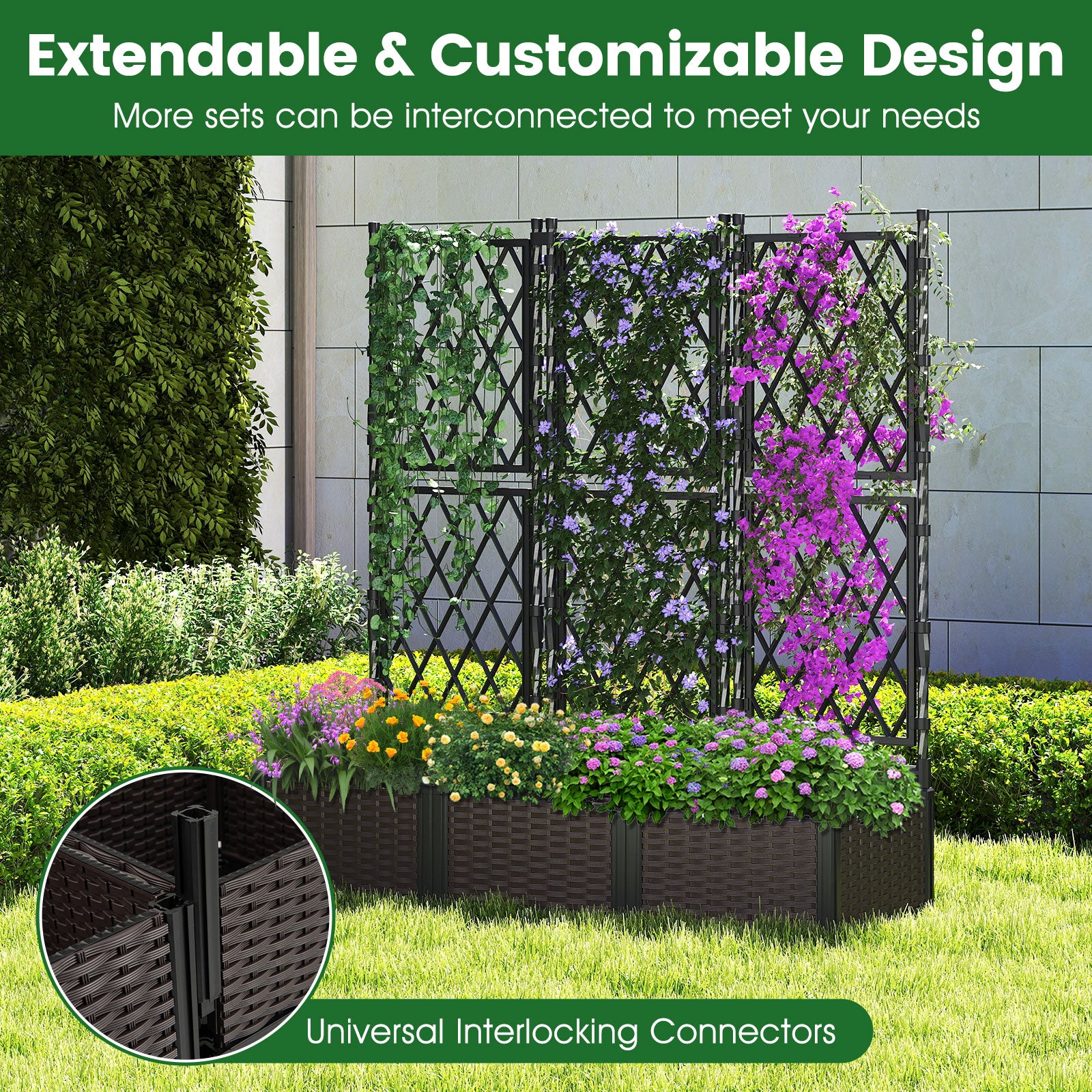 Raised Garden Bed with Lattice Trellis Drainage Self-Watering Elevated Vertical Planter Boxes, Black Raised Garden Beds at Gallery Canada